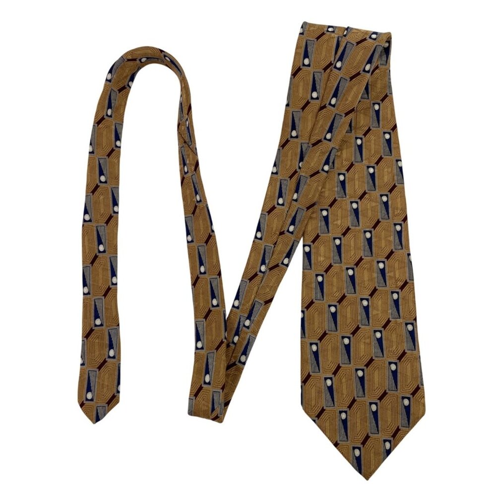 Etienne Aigner Brown Red Blue Geometric Print 100% Silk Mens Tie Necktie - Picture 5 of 5